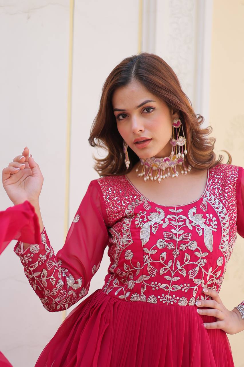 Breathtaking Faux Georgette Sequins Embroidered Gown
