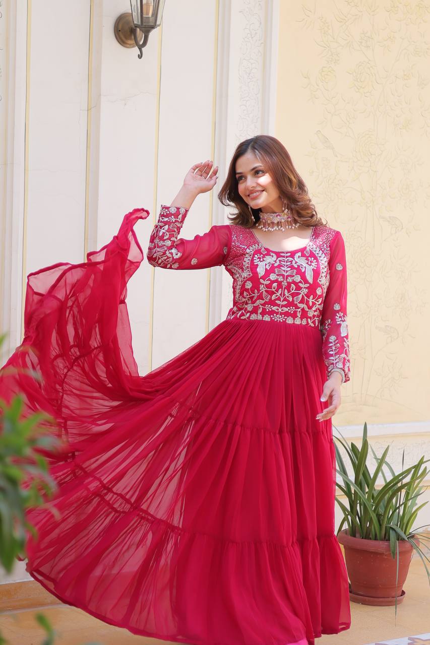 Breathtaking Faux Georgette Sequins Embroidered Gown