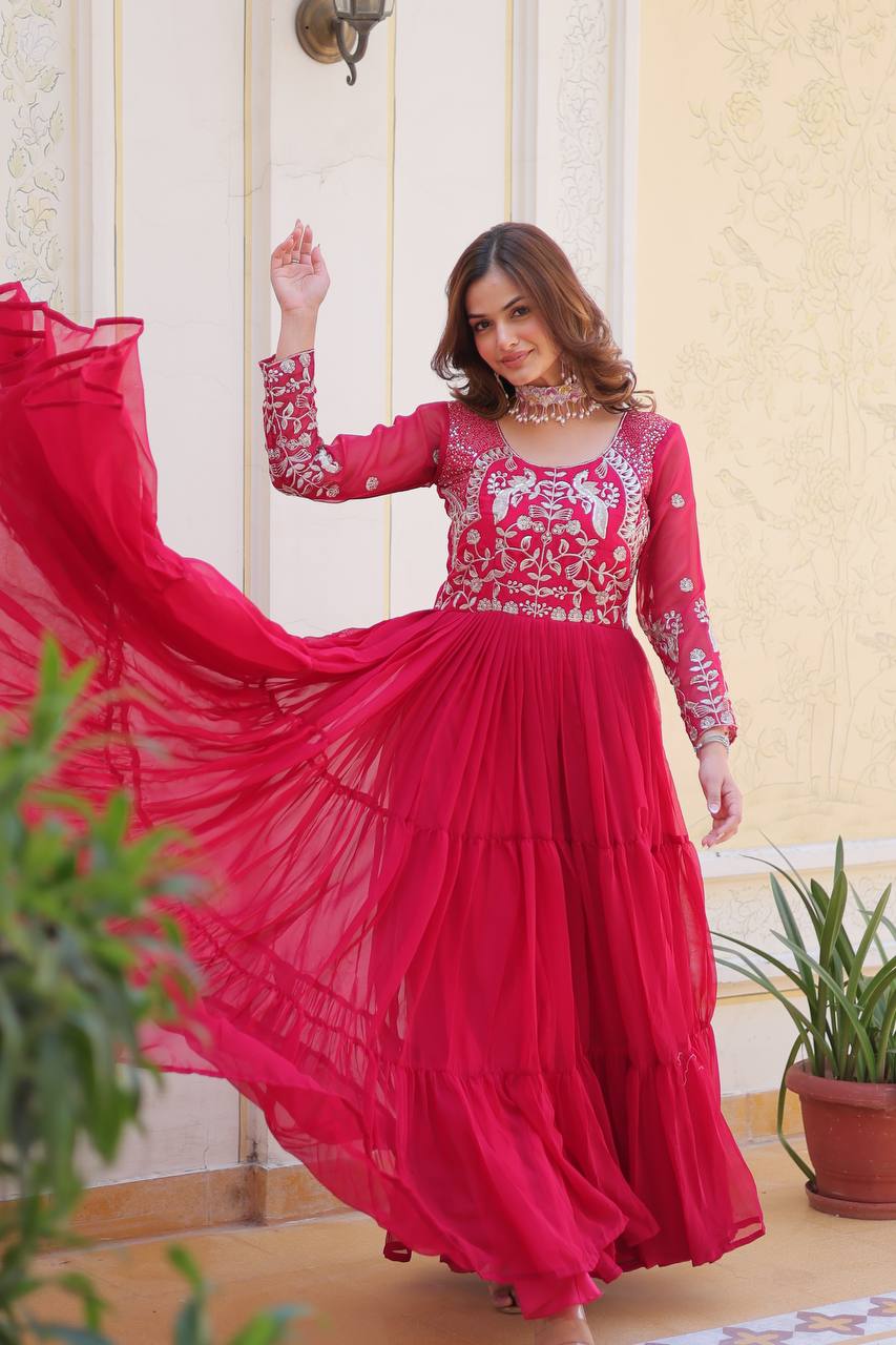 Breathtaking Faux Georgette Sequins Embroidered Gown
