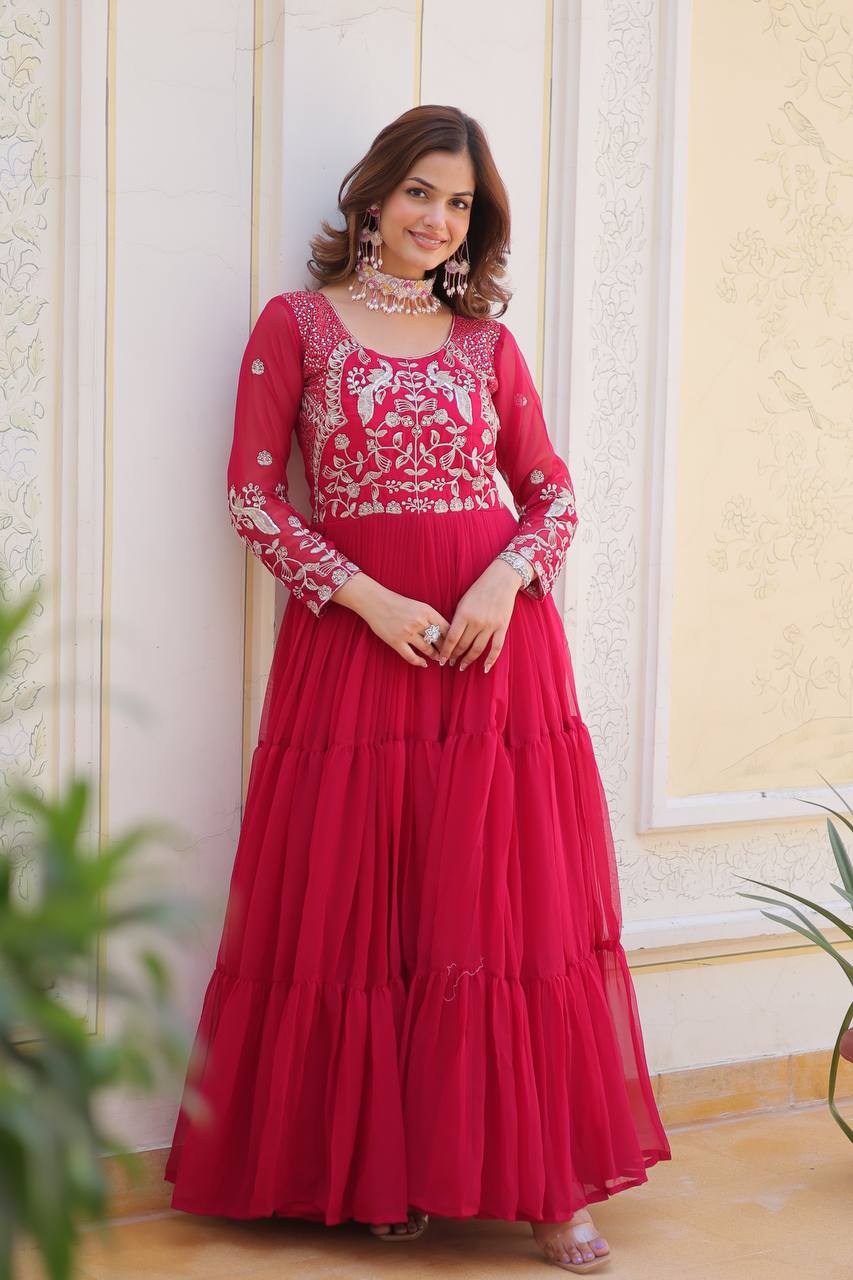 Breathtaking Faux Georgette Sequins Embroidered Gown