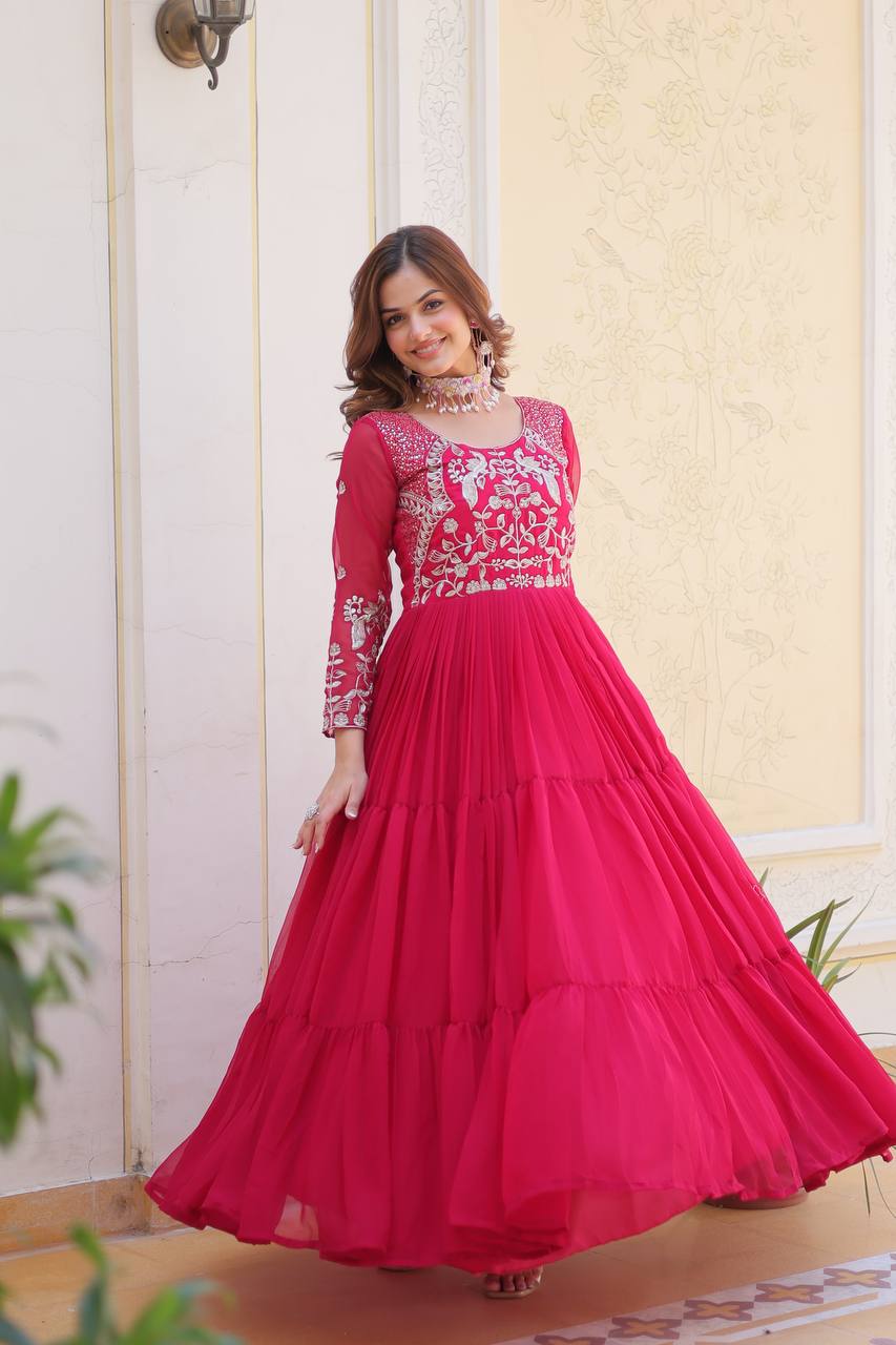 Breathtaking Faux Georgette Sequins Embroidered Gown