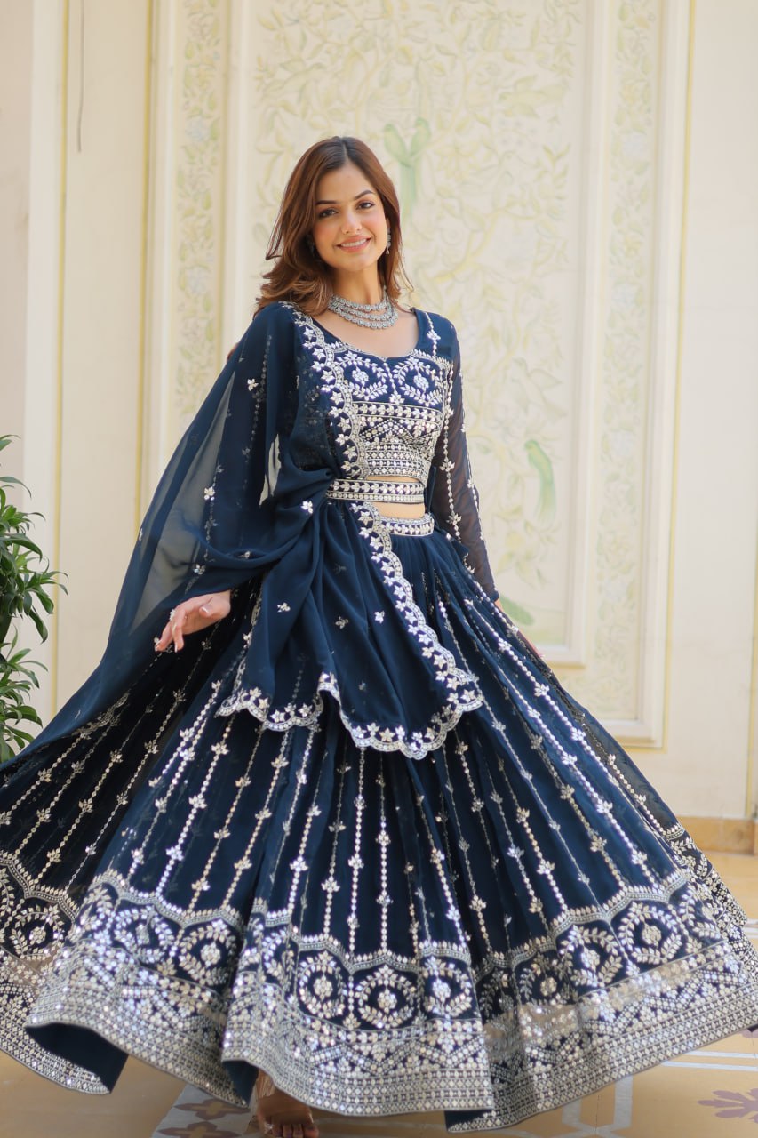 Graceful Faux Georgette Heavy Sequins Embroidered Lehenga Choli