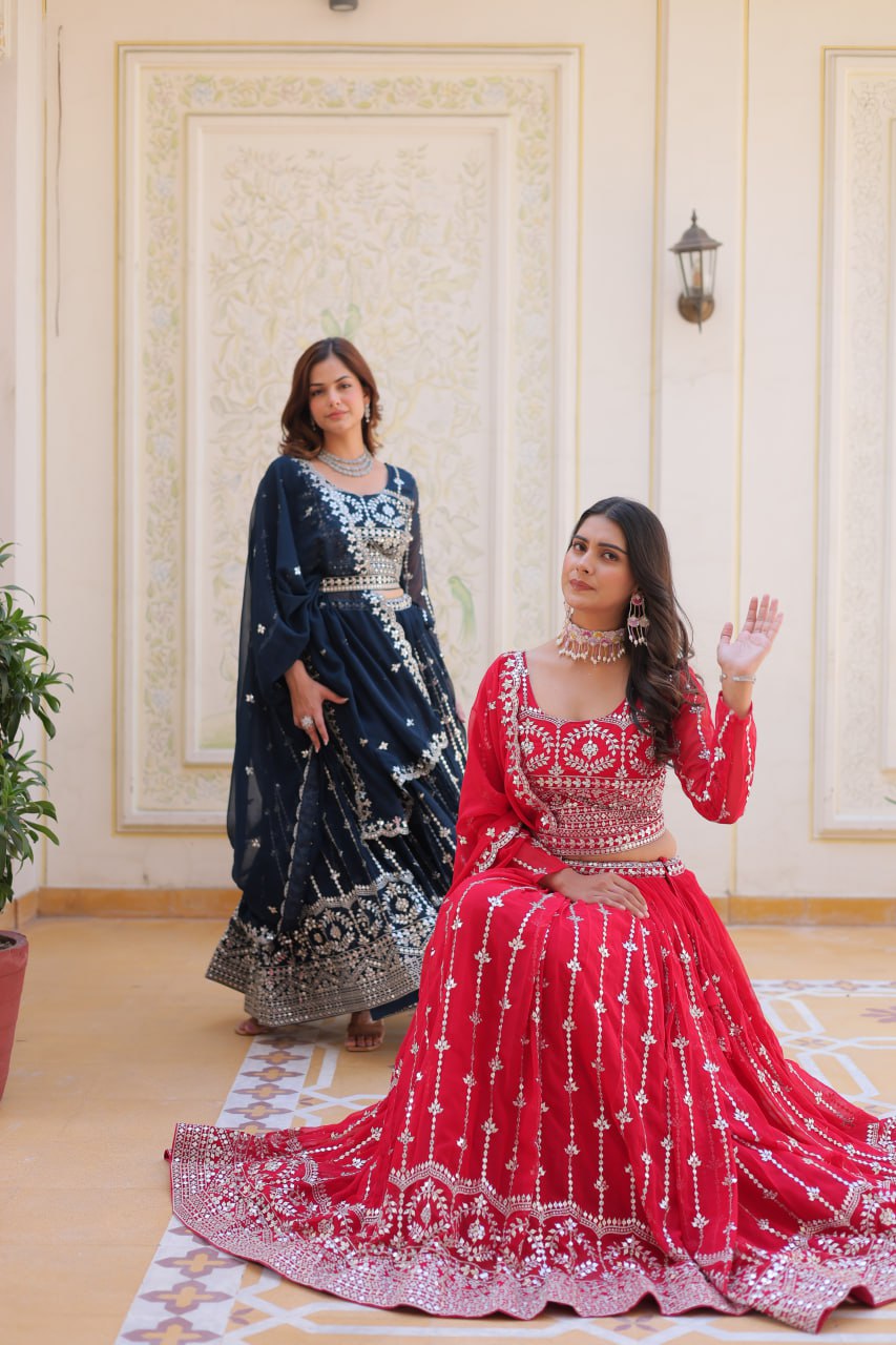 Graceful Faux Georgette Heavy Sequins Embroidered Lehenga Choli