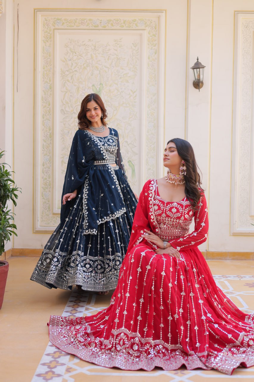 Graceful Faux Georgette Heavy Sequins Embroidered Lehenga Choli