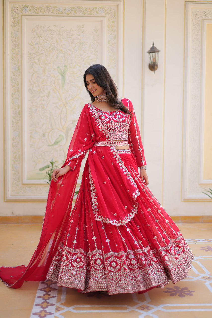 Graceful Faux Georgette Heavy Sequins Embroidered Lehenga Choli