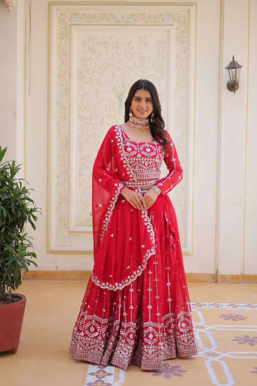 Graceful Faux Georgette Heavy Sequins Embroidered Lehenga Choli