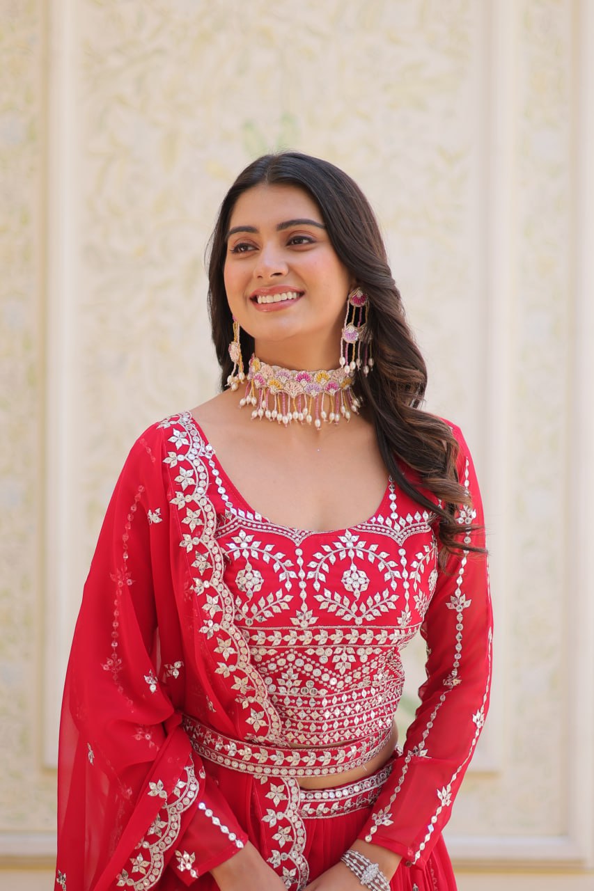 Graceful Faux Georgette Heavy Sequins Embroidered Lehenga Choli
