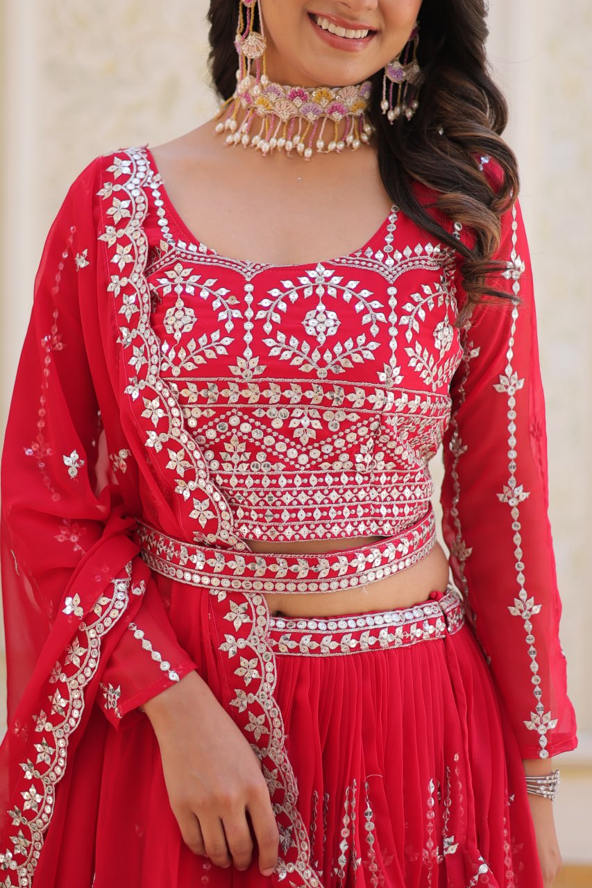 Graceful Faux Georgette Heavy Sequins Embroidered Lehenga Choli