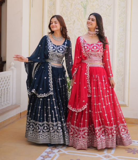 Graceful Faux Georgette Heavy Sequins Embroidered Lehenga Choli