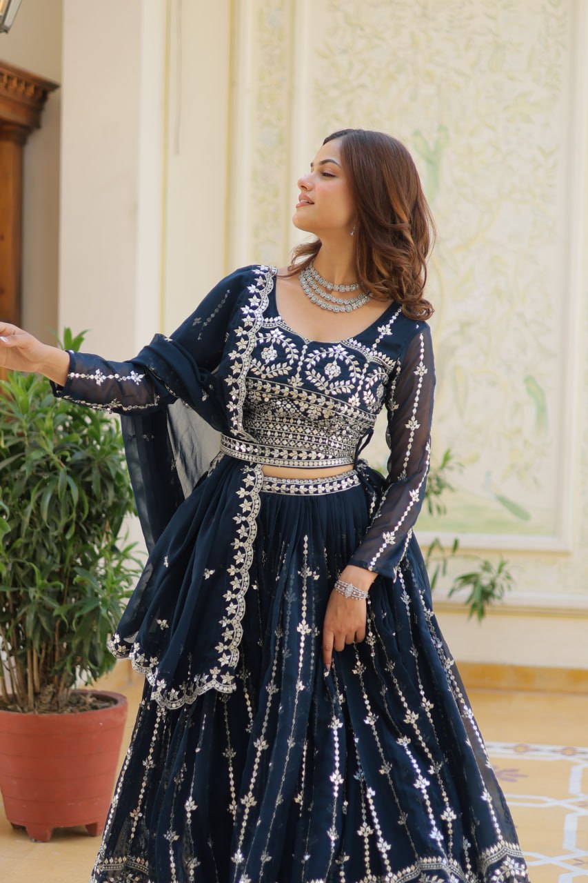 Graceful Faux Georgette Heavy Sequins Embroidered Lehenga Choli