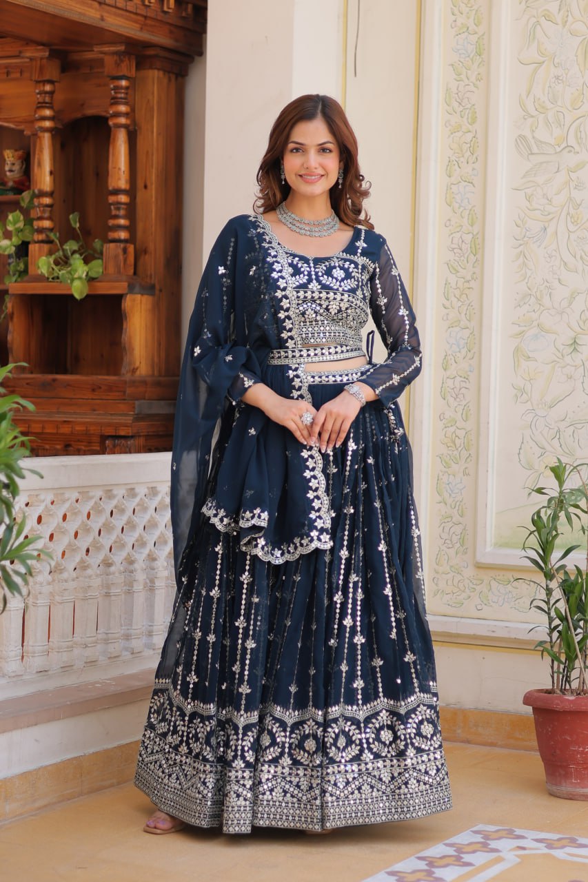 Graceful Faux Georgette Heavy Sequins Embroidered Lehenga Choli