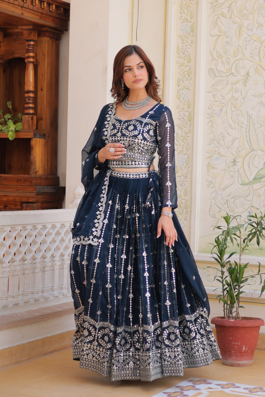Graceful Faux Georgette Heavy Sequins Embroidered Lehenga Choli