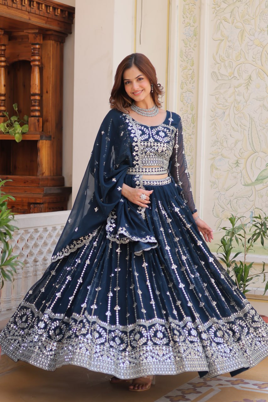 Graceful Faux Georgette Heavy Sequins Embroidered Lehenga Choli