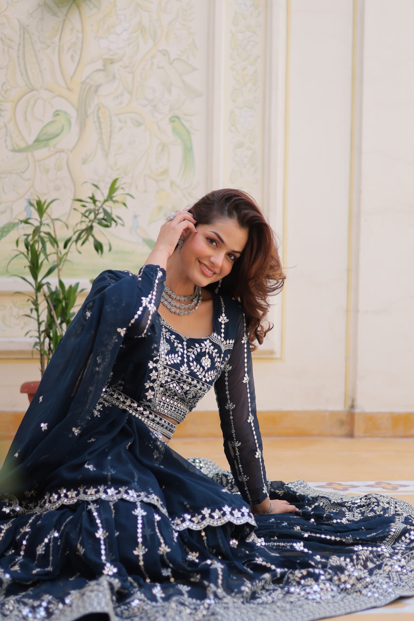 Graceful Faux Georgette Heavy Sequins Embroidered Lehenga Choli