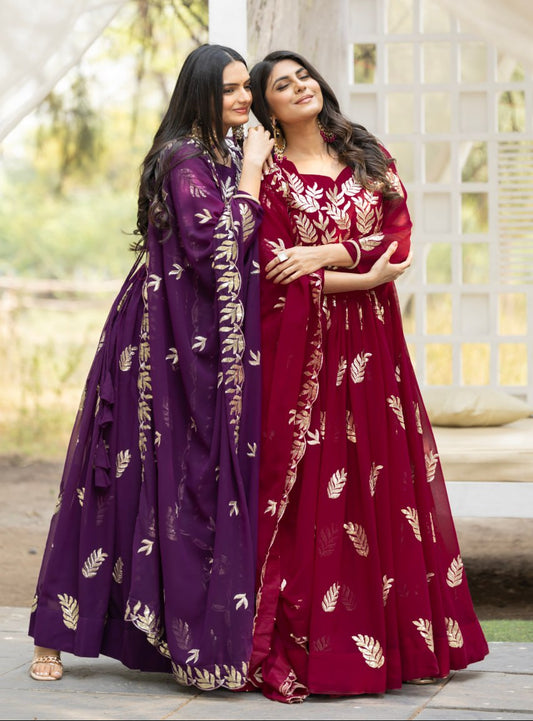 Elegant Faux Georgette Gown with Heavy Sequence Thread Work