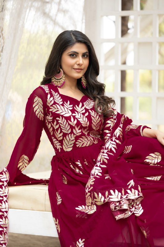 Elegant Faux Georgette Gown with Heavy Sequence Thread Work