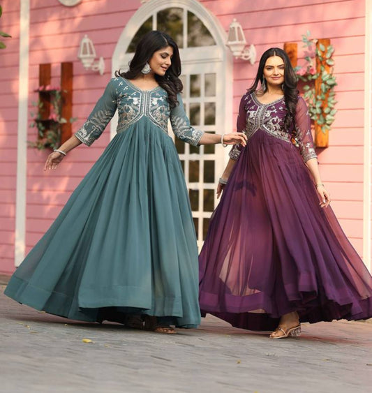 Elegant Faux Georgette Gown with 3mm Sequence Work