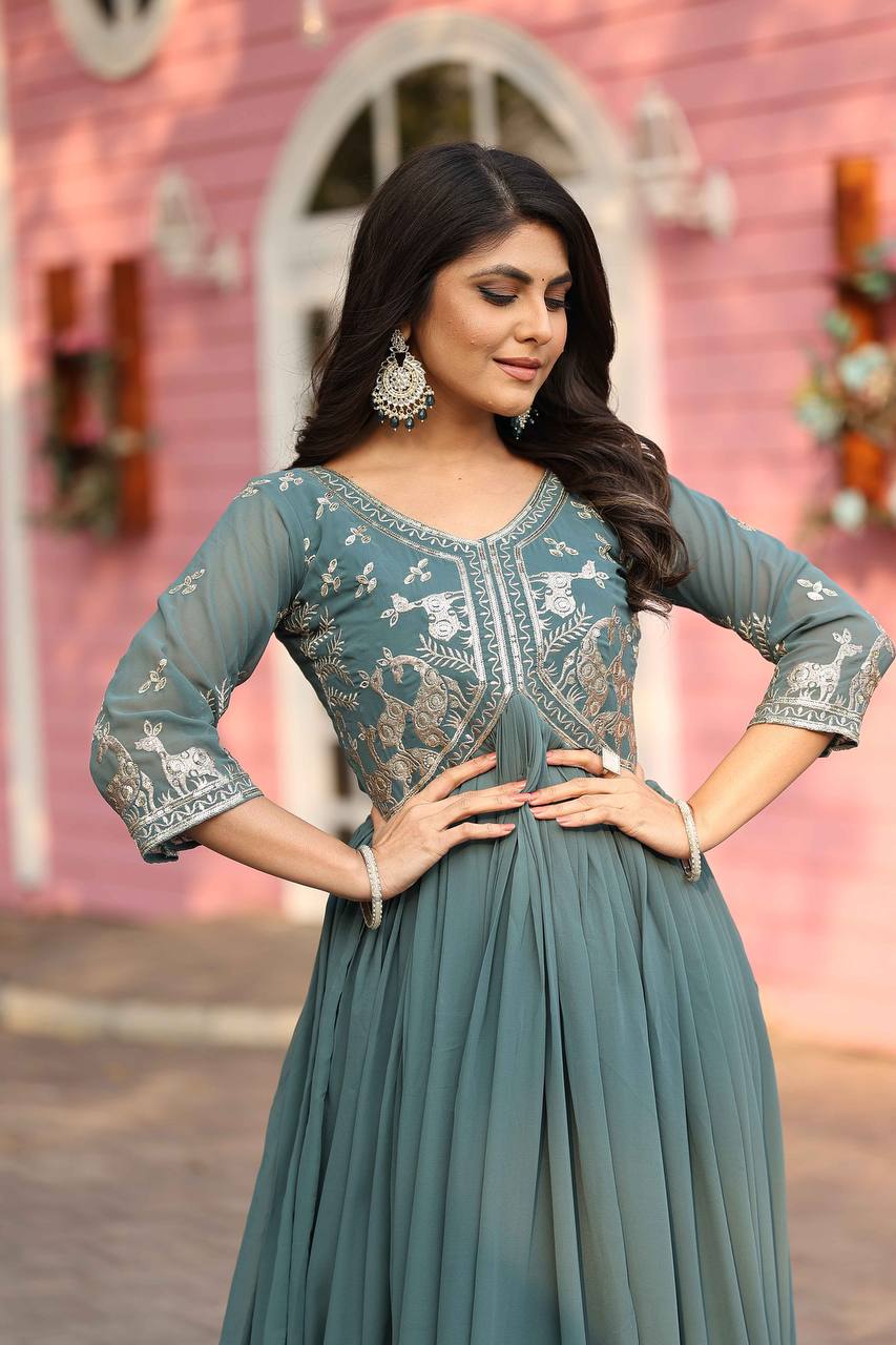 Elegant Faux Georgette Gown with 3mm Sequence Work