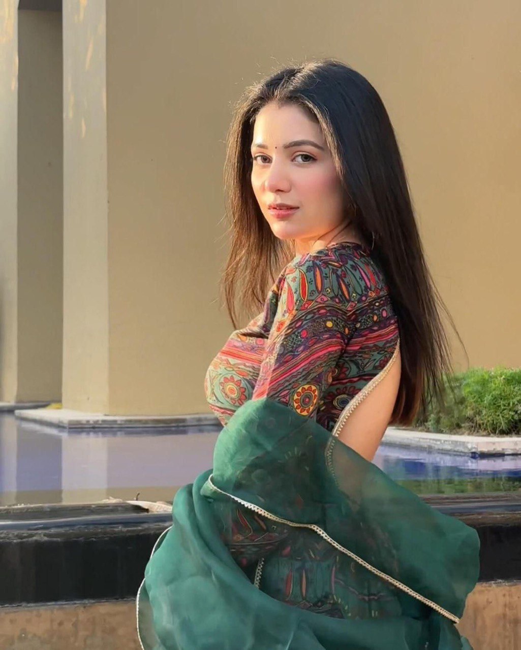 Alluring Mehendi Green Digital Printed Fully Flared Gown With Dupatta - INDIAN ELEGANCE