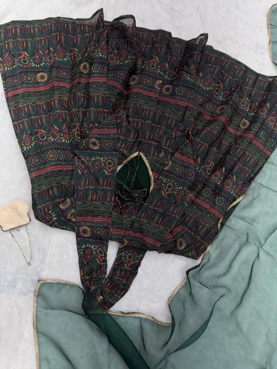 Alluring Mehendi Green Digital Printed Fully Flared Gown With Dupatta - INDIAN ELEGANCE