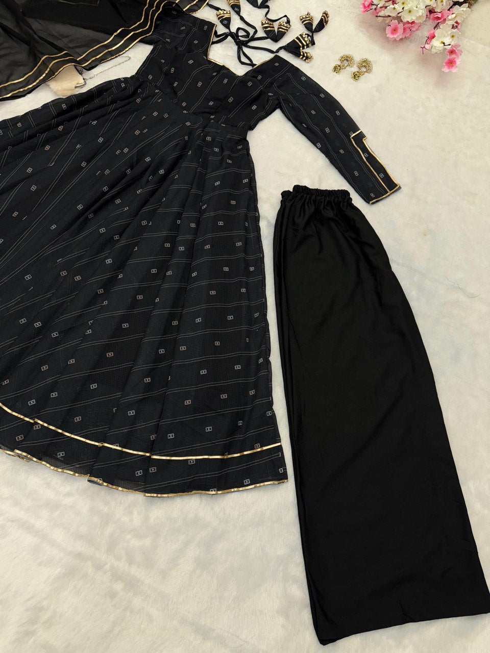 Divine Softy Chex Digital Printed Top Palazzo Suit - INDIAN ELEGANCE