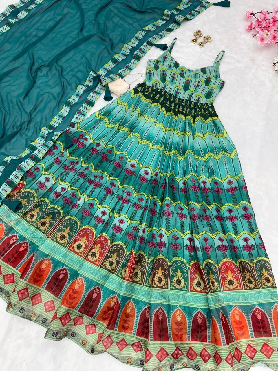 Ravishing Pure Jimmy Organza Silk Digital Printed Gown With Dupatta - INDIAN ELEGANCE