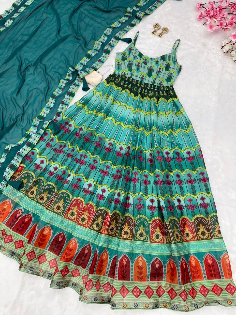 Ravishing Pure Jimmy Organza Silk Digital Printed Gown With Dupatta - INDIAN ELEGANCE