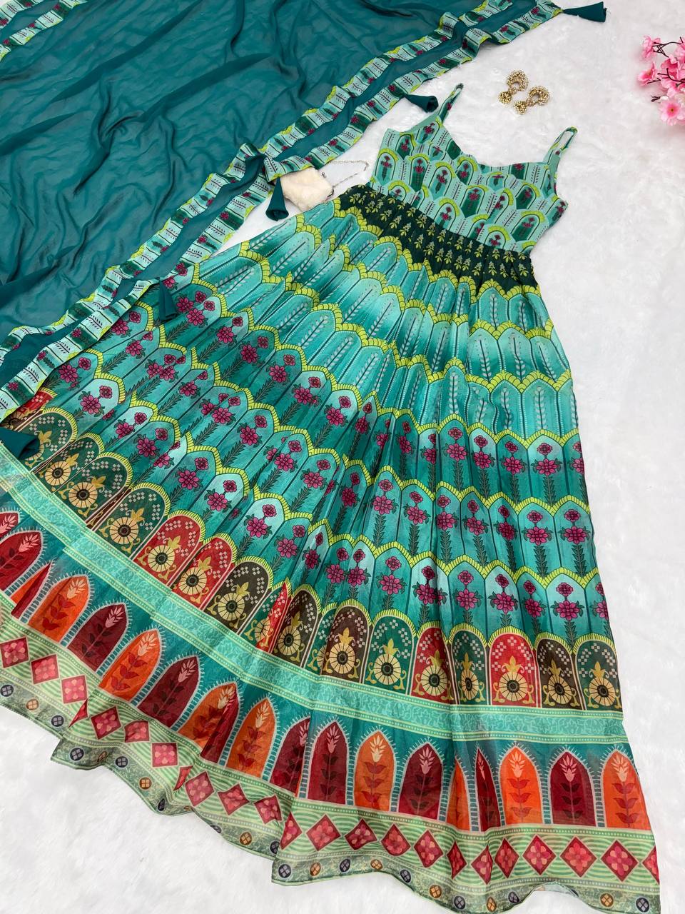 Ravishing Pure Jimmy Organza Silk Digital Printed Gown With Dupatta - INDIAN ELEGANCE