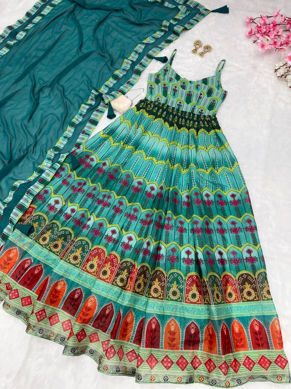 Ravishing Pure Jimmy Organza Silk Digital Printed Gown With Dupatta - INDIAN ELEGANCE