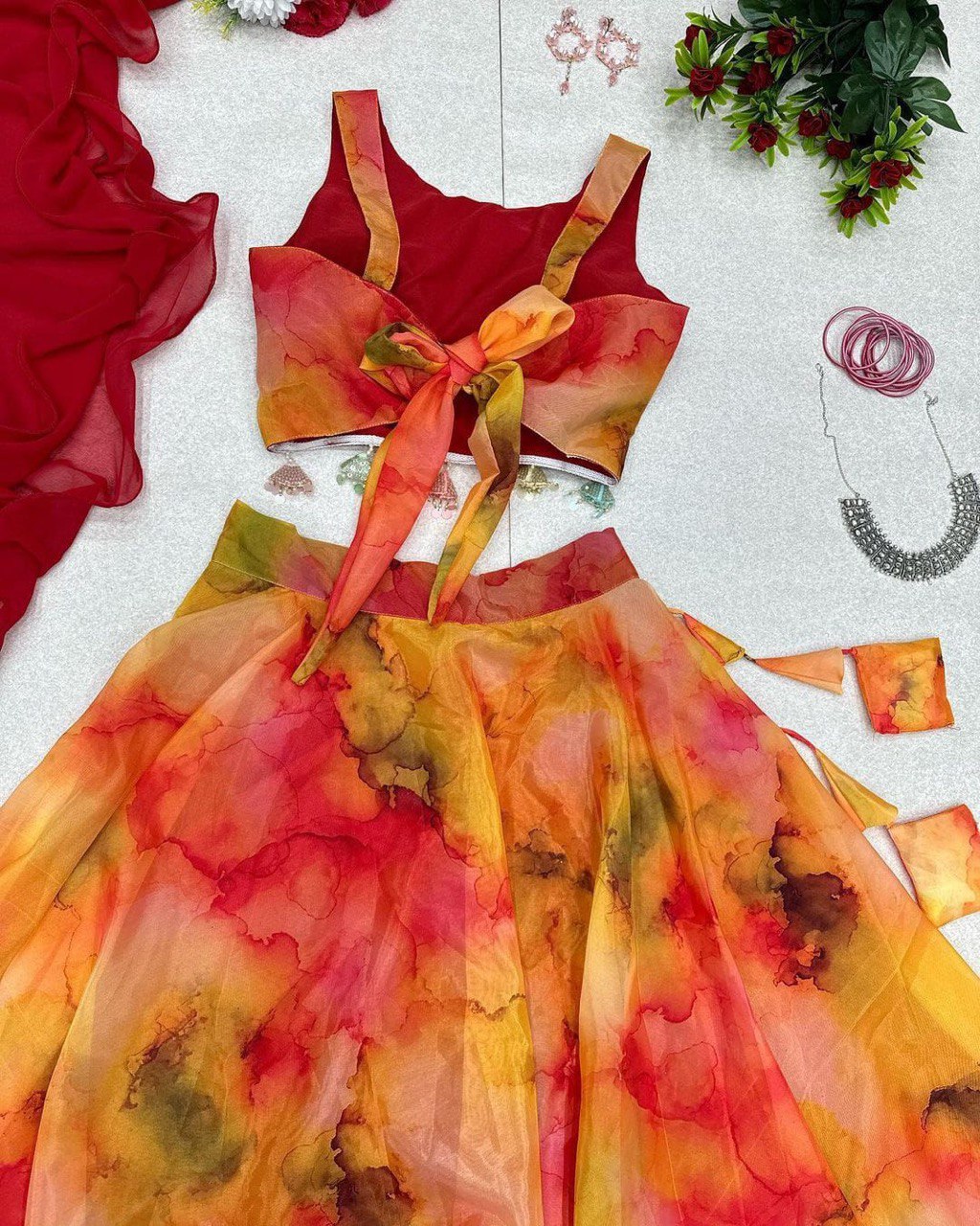 Winsome Yellow Organza Silk Floral Printed Stitched Lehenga Choli Set - INDIAN ELEGANCE