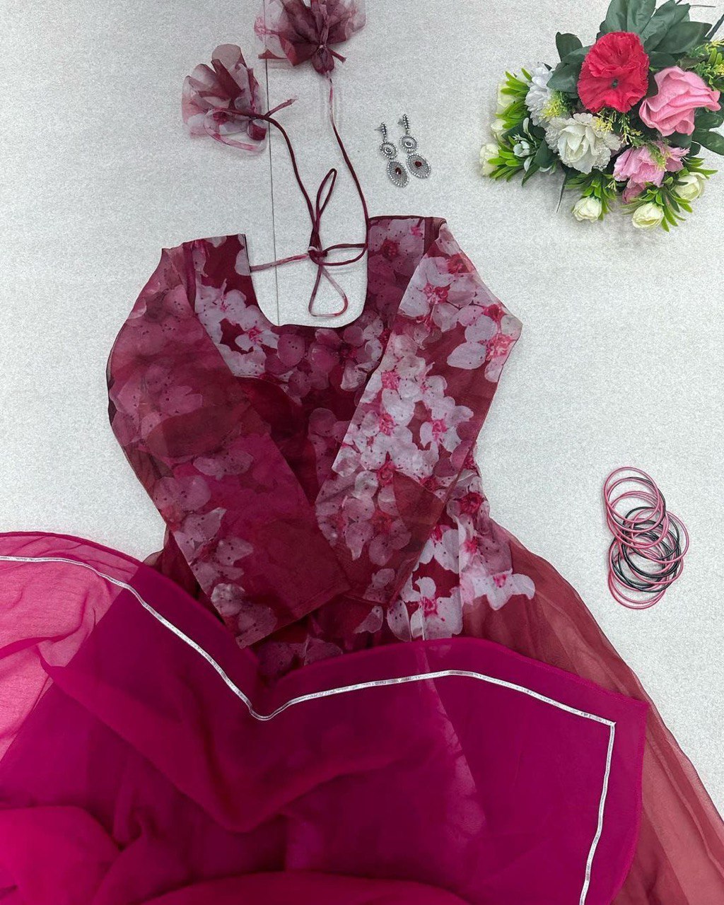 Mesmerizing Organza Silk Digital Printed Gown with Dupatta – For Elegant Events - INDIAN ELEGANCE