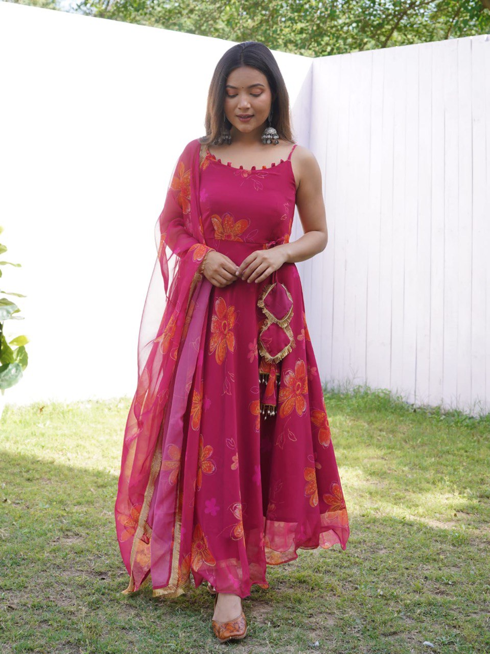 Prepossessing Maroon Georgette Silk Stitched Floral Anarkali Pant Suit - INDIAN ELEGANCE