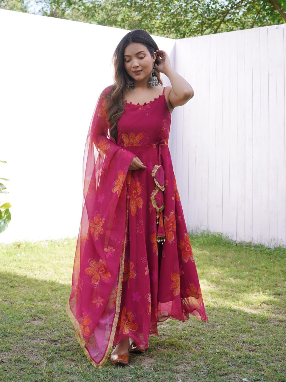 Prepossessing Maroon Georgette Silk Stitched Floral Anarkali Pant Suit - INDIAN ELEGANCE