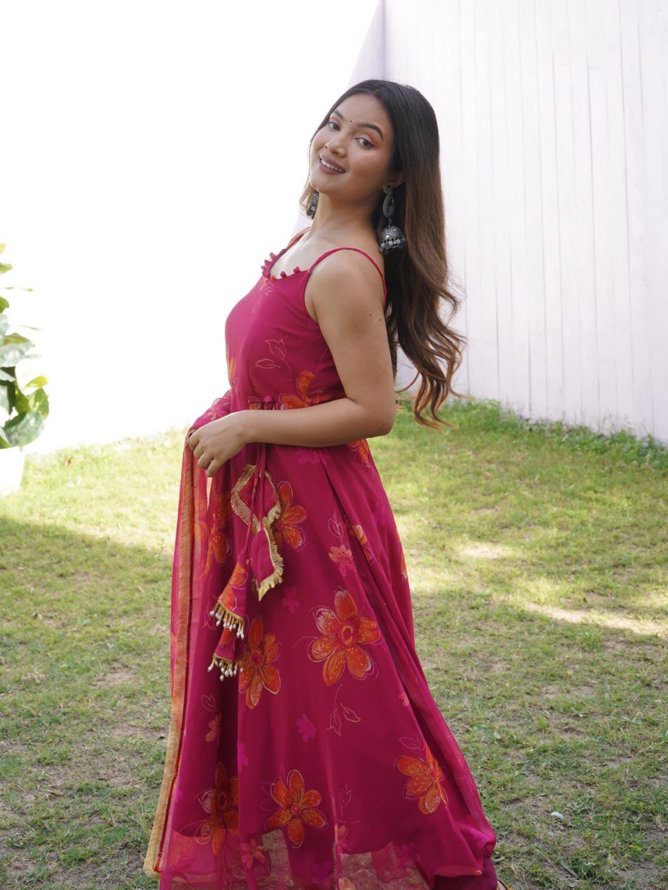 Prepossessing Maroon Georgette Silk Stitched Floral Anarkali Pant Suit - INDIAN ELEGANCE