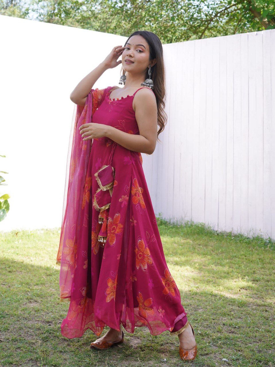 Prepossessing Maroon Georgette Silk Stitched Floral Anarkali Pant Suit - INDIAN ELEGANCE
