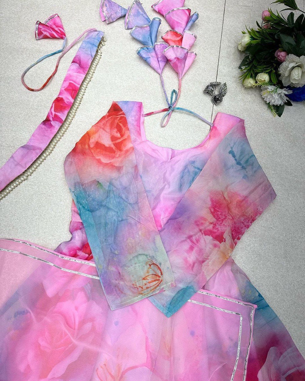 Delightful Pink Organza Silk Digital Printed Fully Stitched Gown With Dupatta - INDIAN ELEGANCE