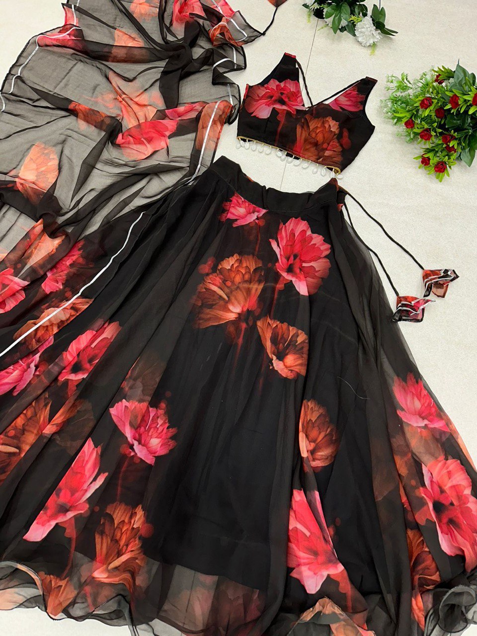 Graceful Georgette Digital Printed Lehenga Choli With Stitched Blouse - INDIAN ELEGANCE