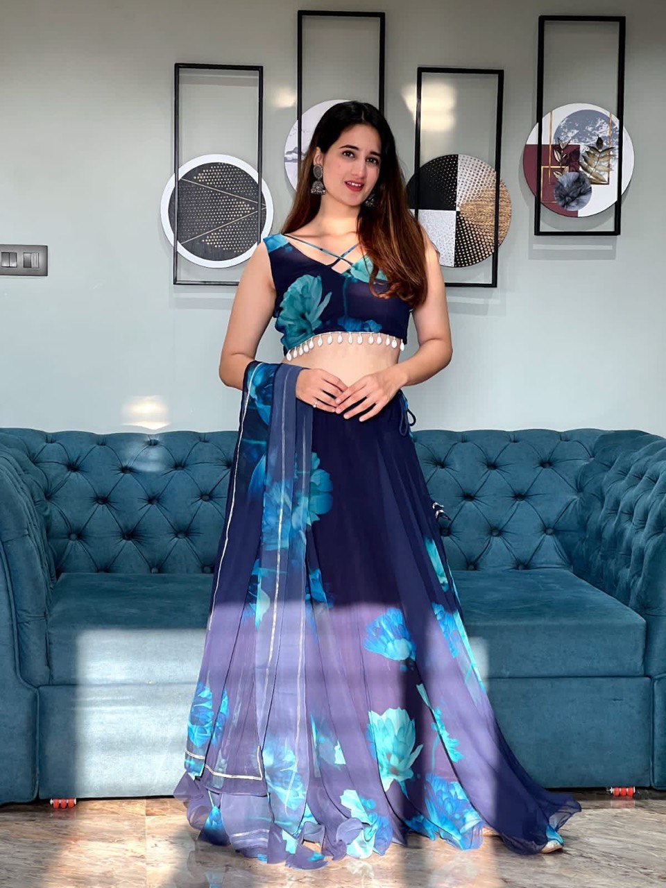 Graceful Georgette Digital Printed Lehenga Choli With Stitched Blouse - INDIAN ELEGANCE