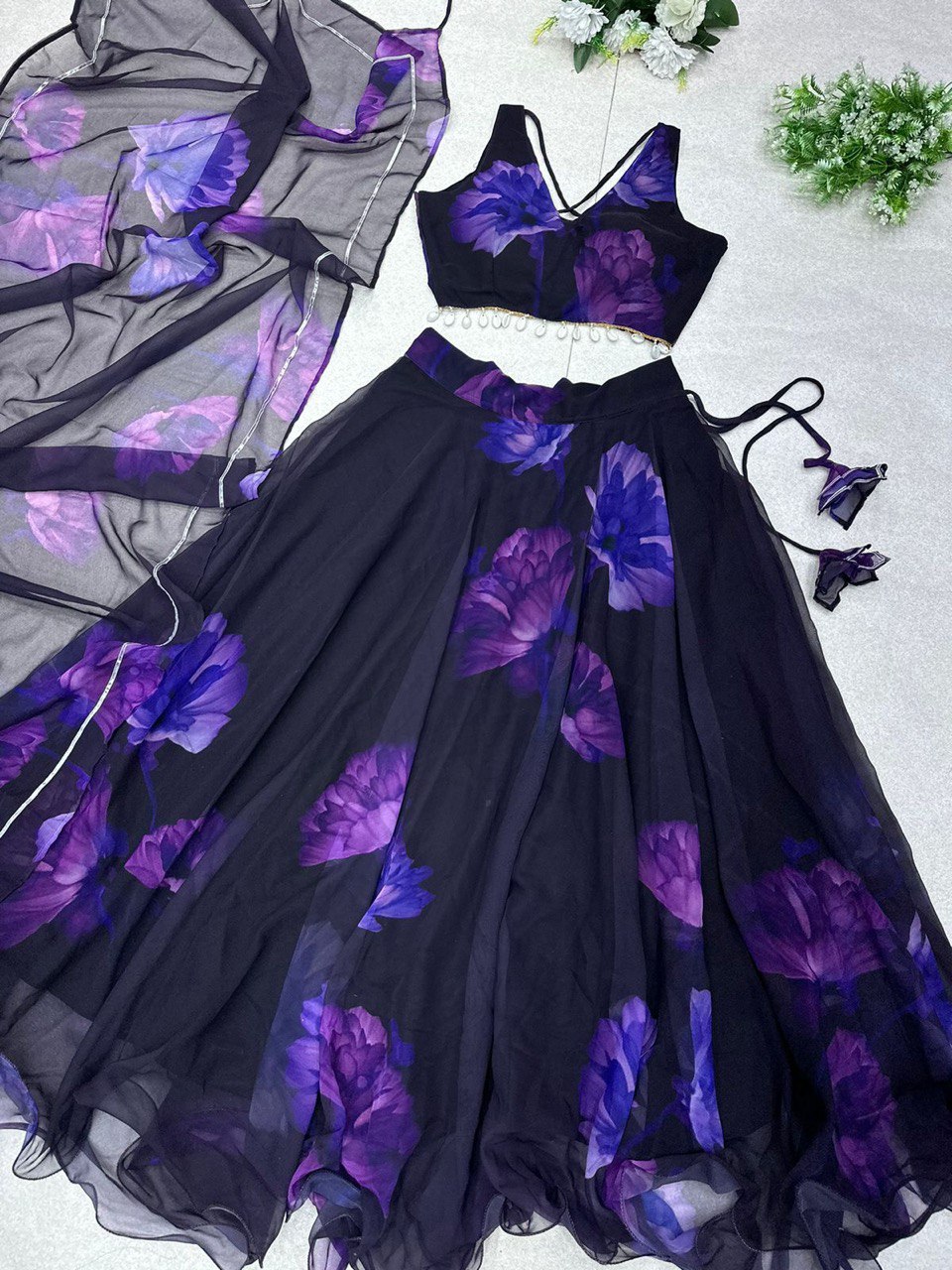 Graceful Georgette Digital Printed Lehenga Choli With Stitched Blouse - INDIAN ELEGANCE