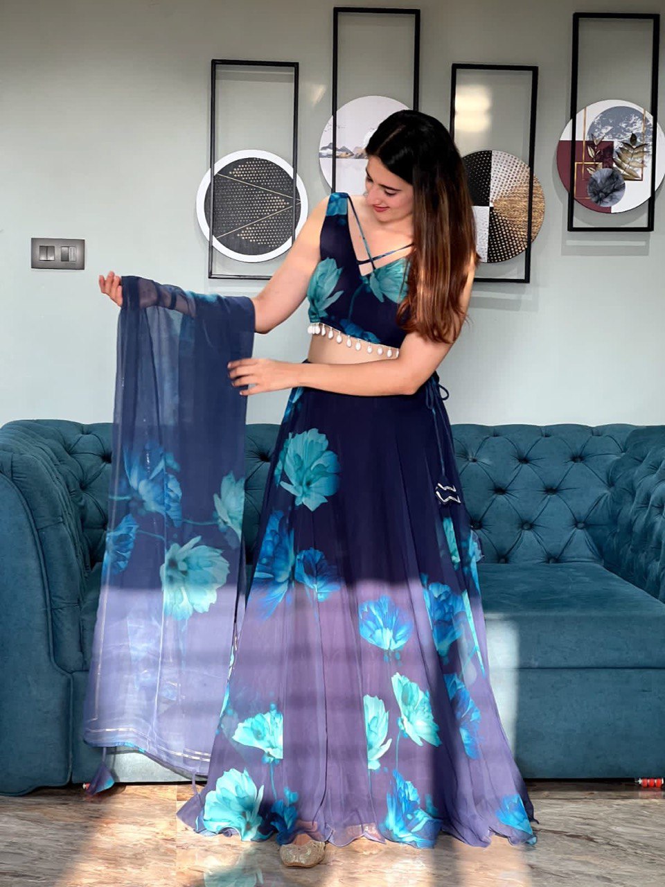 Graceful Georgette Digital Printed Lehenga Choli With Stitched Blouse - INDIAN ELEGANCE