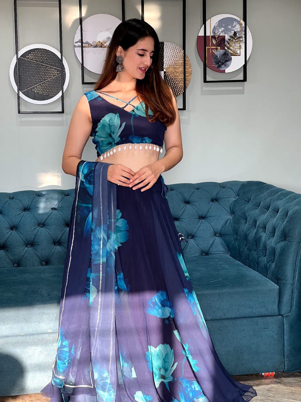 Graceful Georgette Digital Printed Lehenga Choli With Stitched Blouse - INDIAN ELEGANCE