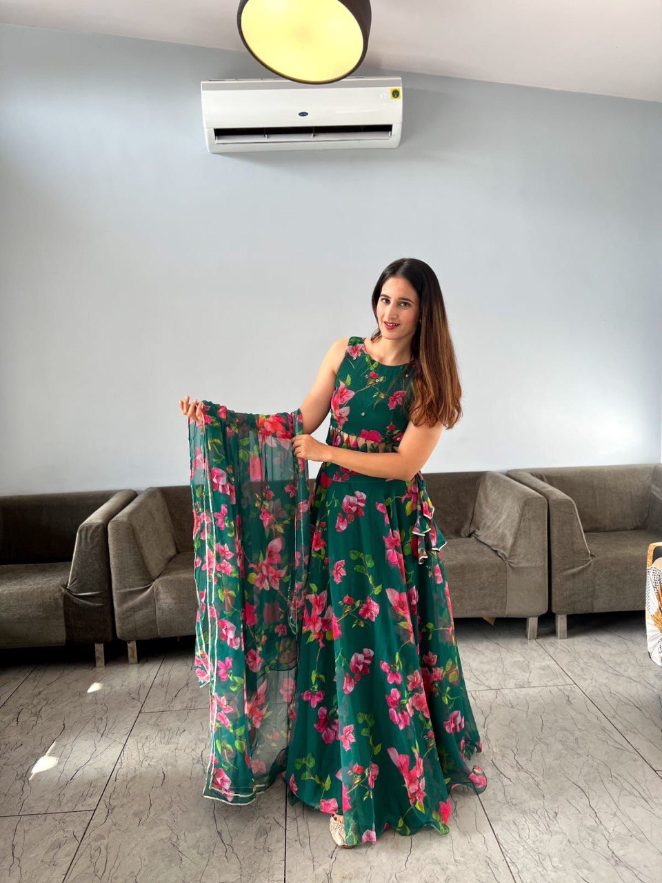 Appealing Green Georgette Floral Digital Printed Lehenga Choli - INDIAN ELEGANCE