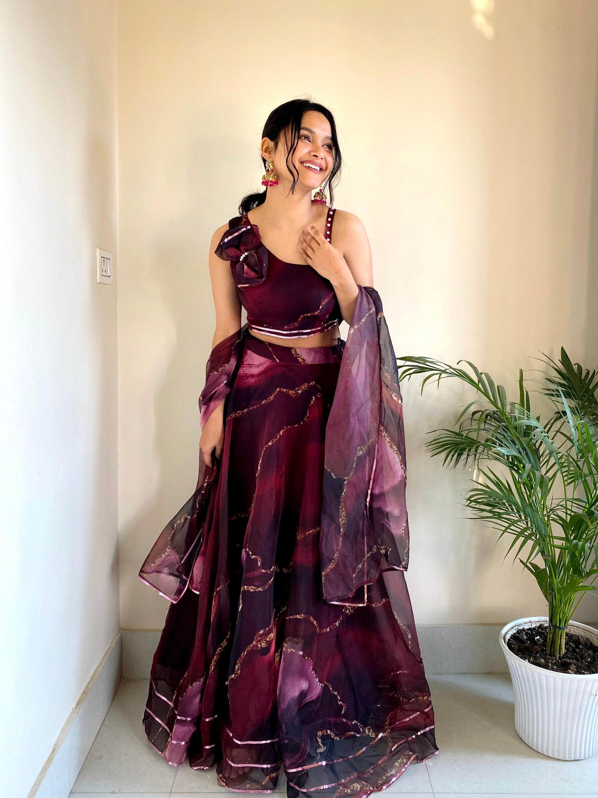 Fabulous Pure Organza Silk Digital Printed Stitched Lehenga Choli - INDIAN ELEGANCE
