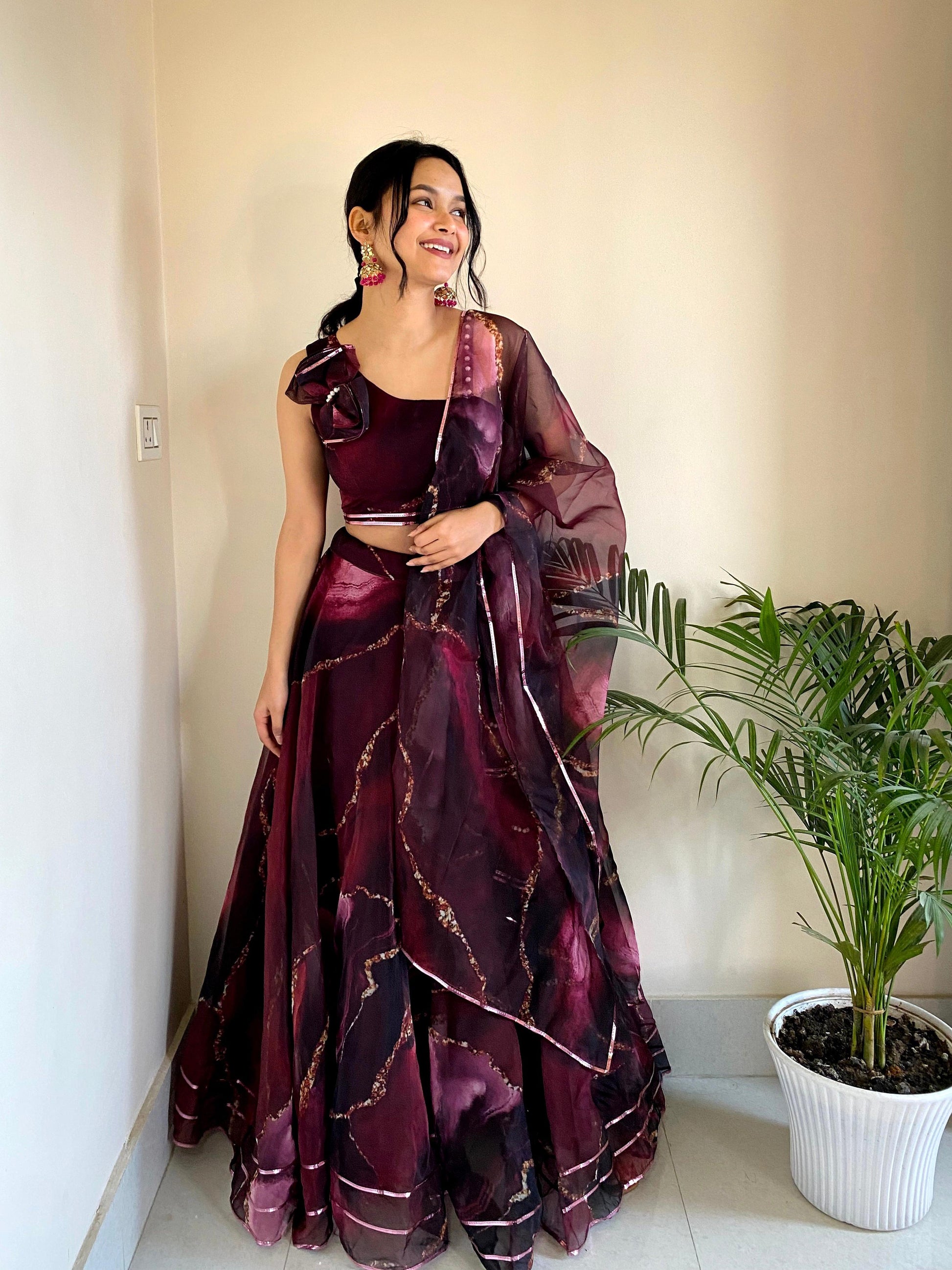 Fabulous Pure Organza Silk Digital Printed Stitched Lehenga Choli - INDIAN ELEGANCE