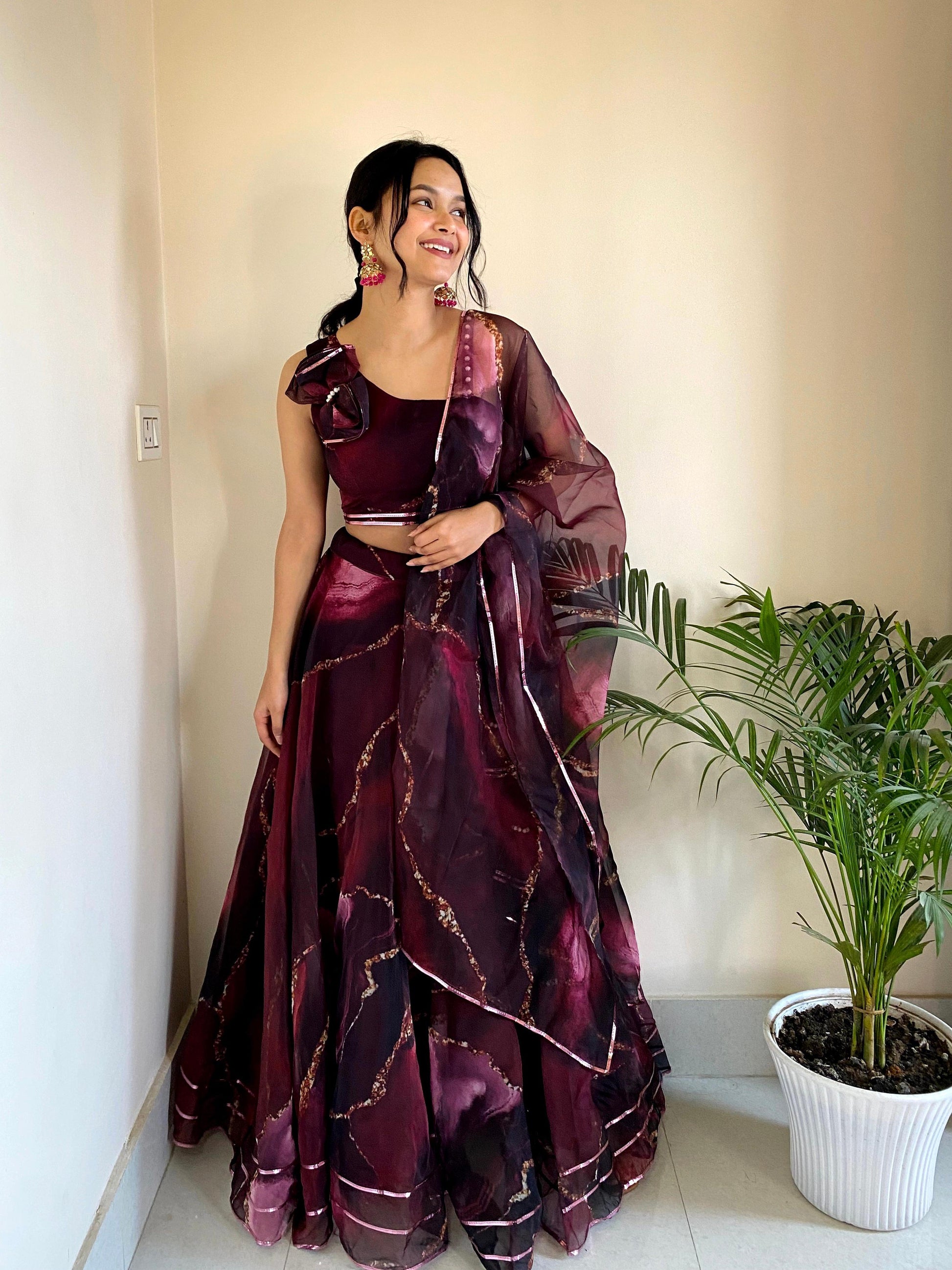 Fabulous Pure Organza Silk Digital Printed Stitched Lehenga Choli - INDIAN ELEGANCE