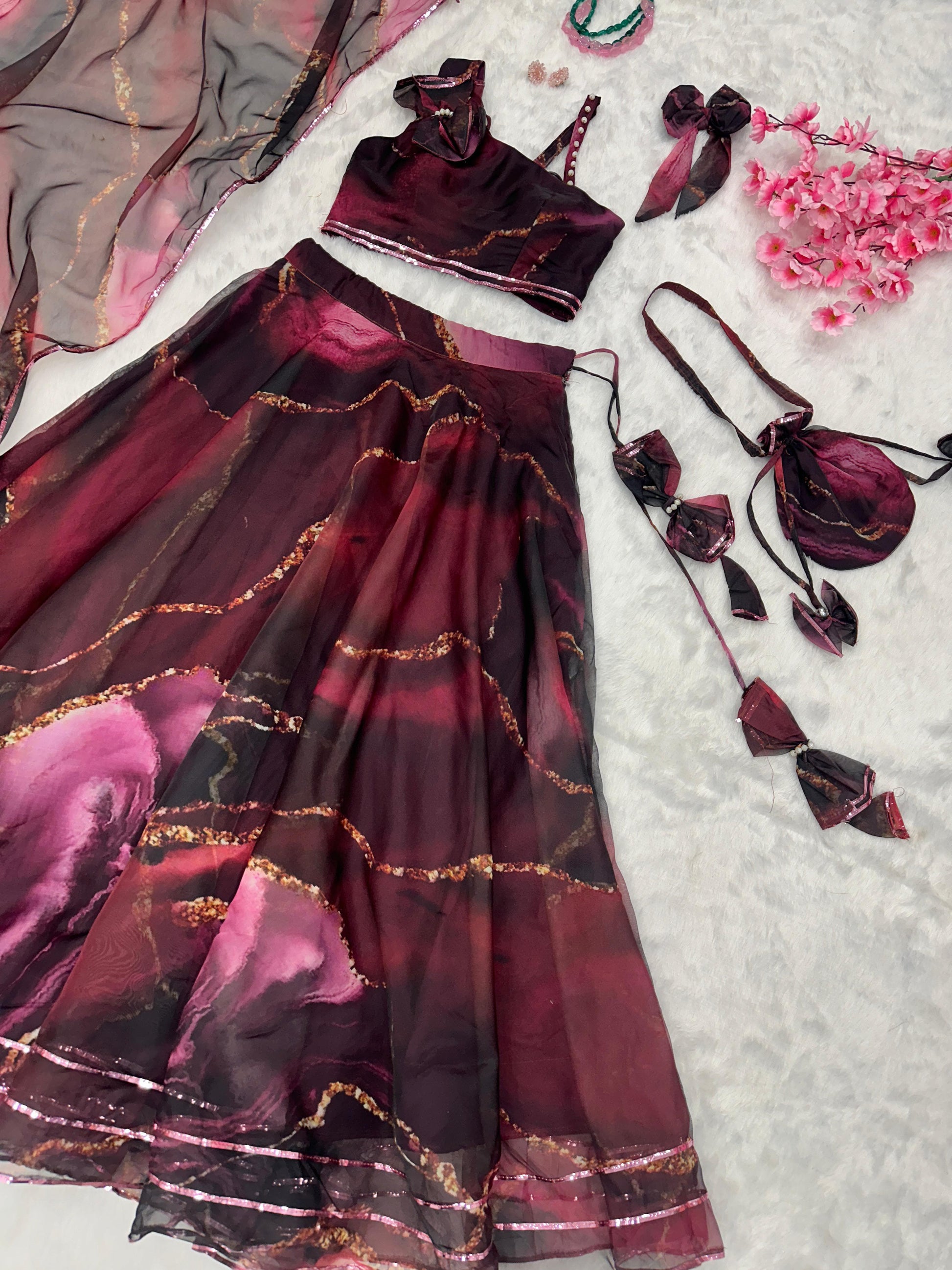 Fabulous Pure Organza Silk Digital Printed Stitched Lehenga Choli - INDIAN ELEGANCE