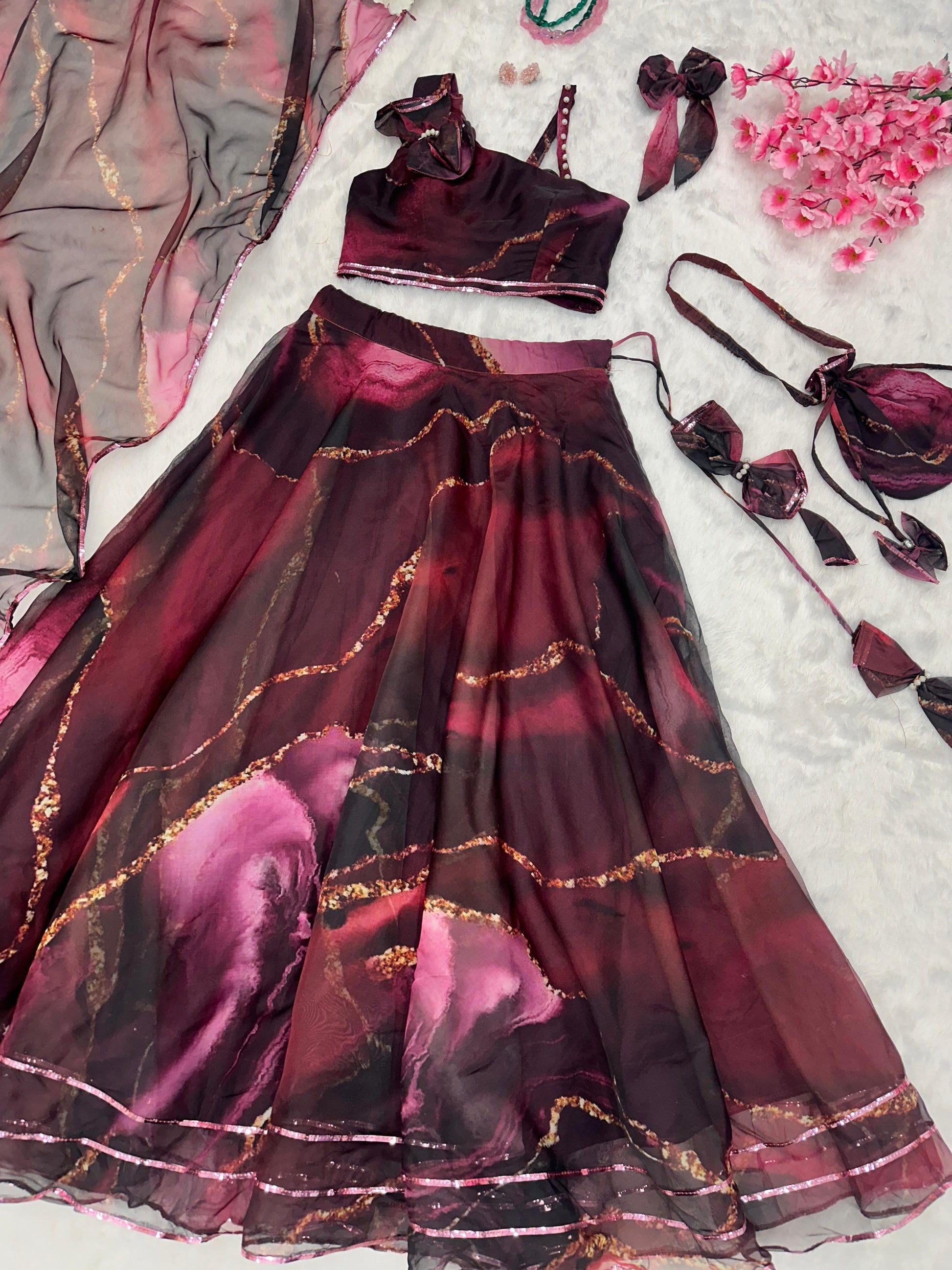Fabulous Pure Organza Silk Digital Printed Stitched Lehenga Choli - INDIAN ELEGANCE