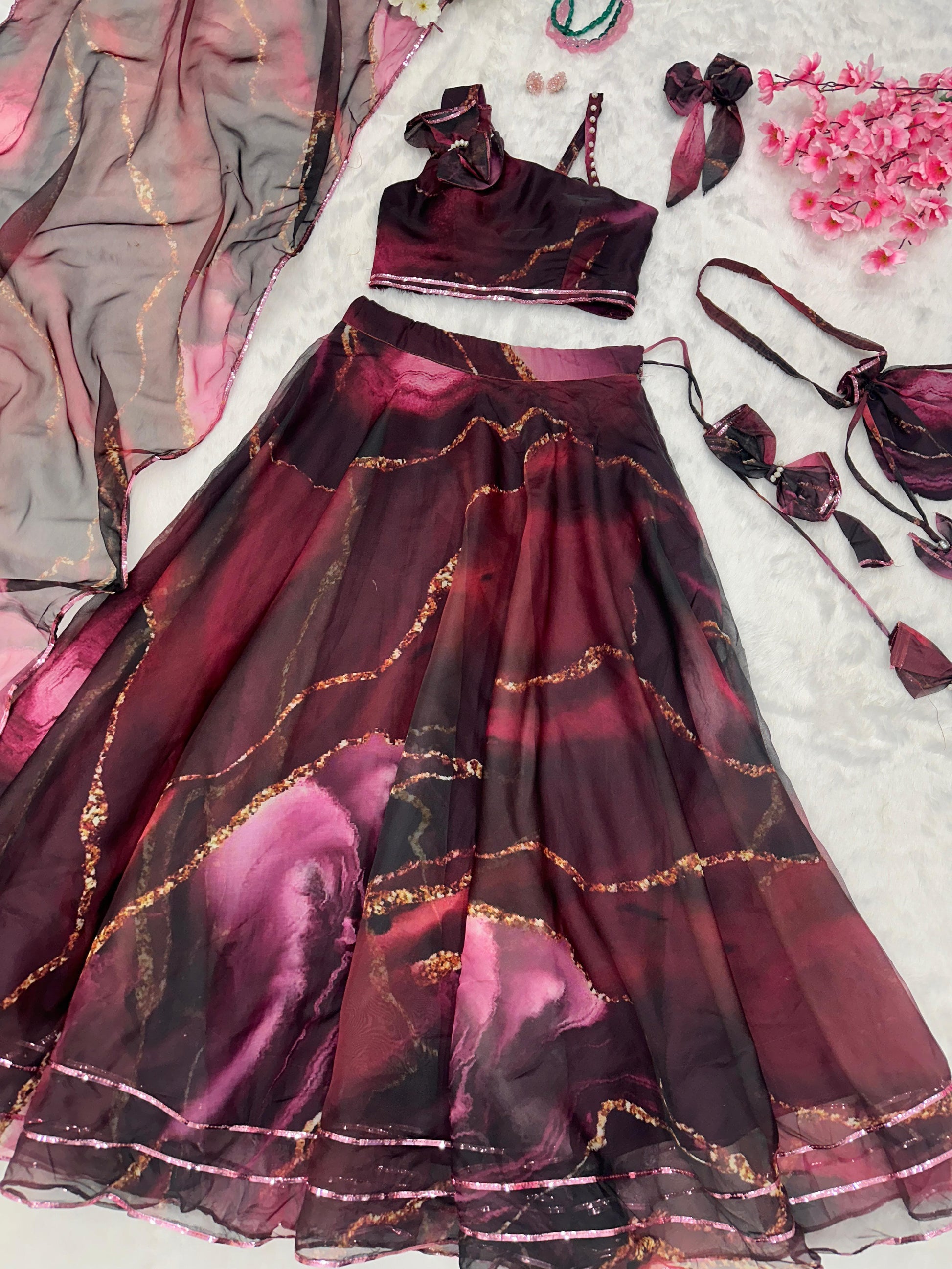 Fabulous Pure Organza Silk Digital Printed Stitched Lehenga Choli - INDIAN ELEGANCE