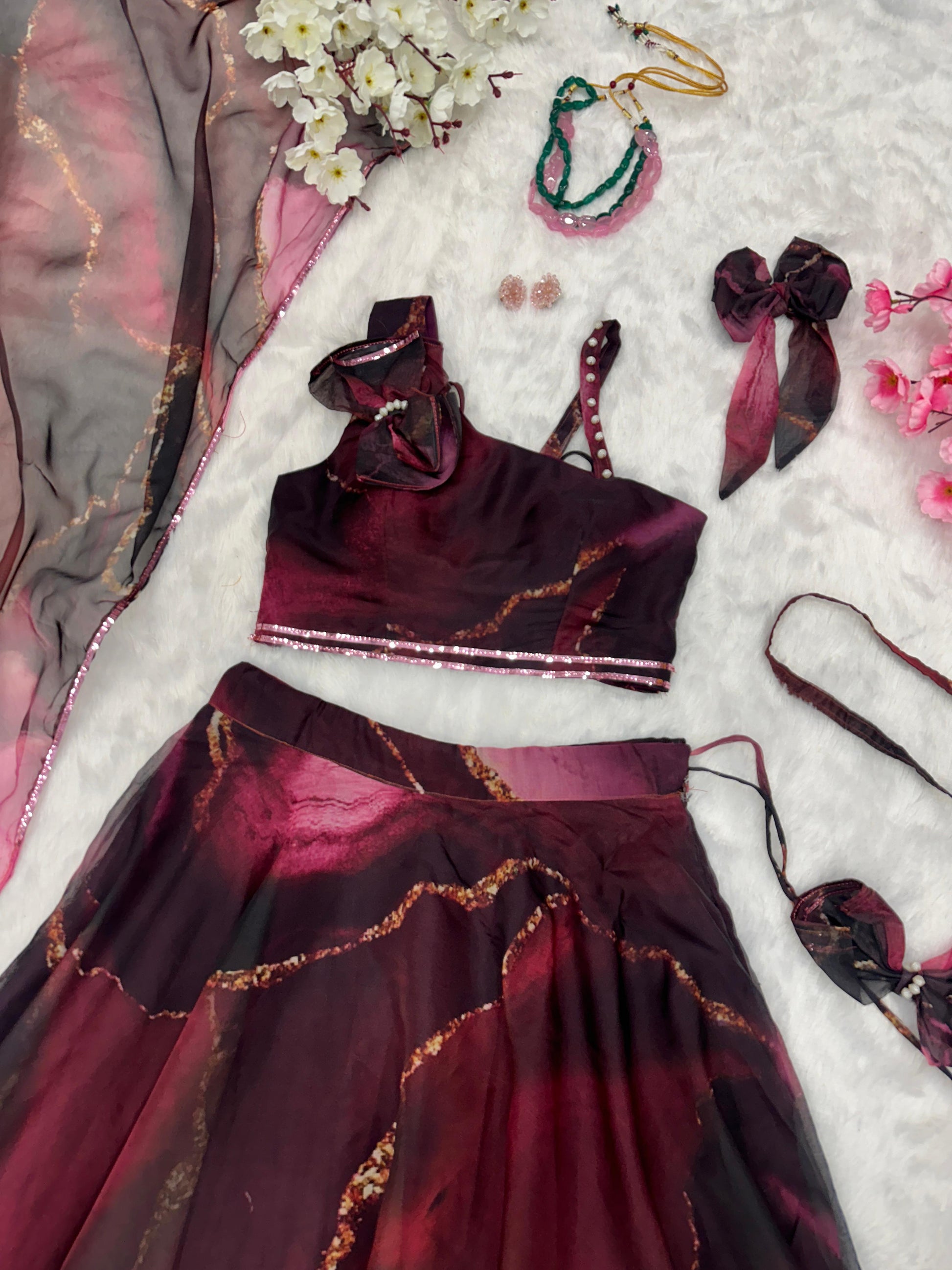Fabulous Pure Organza Silk Digital Printed Stitched Lehenga Choli - INDIAN ELEGANCE