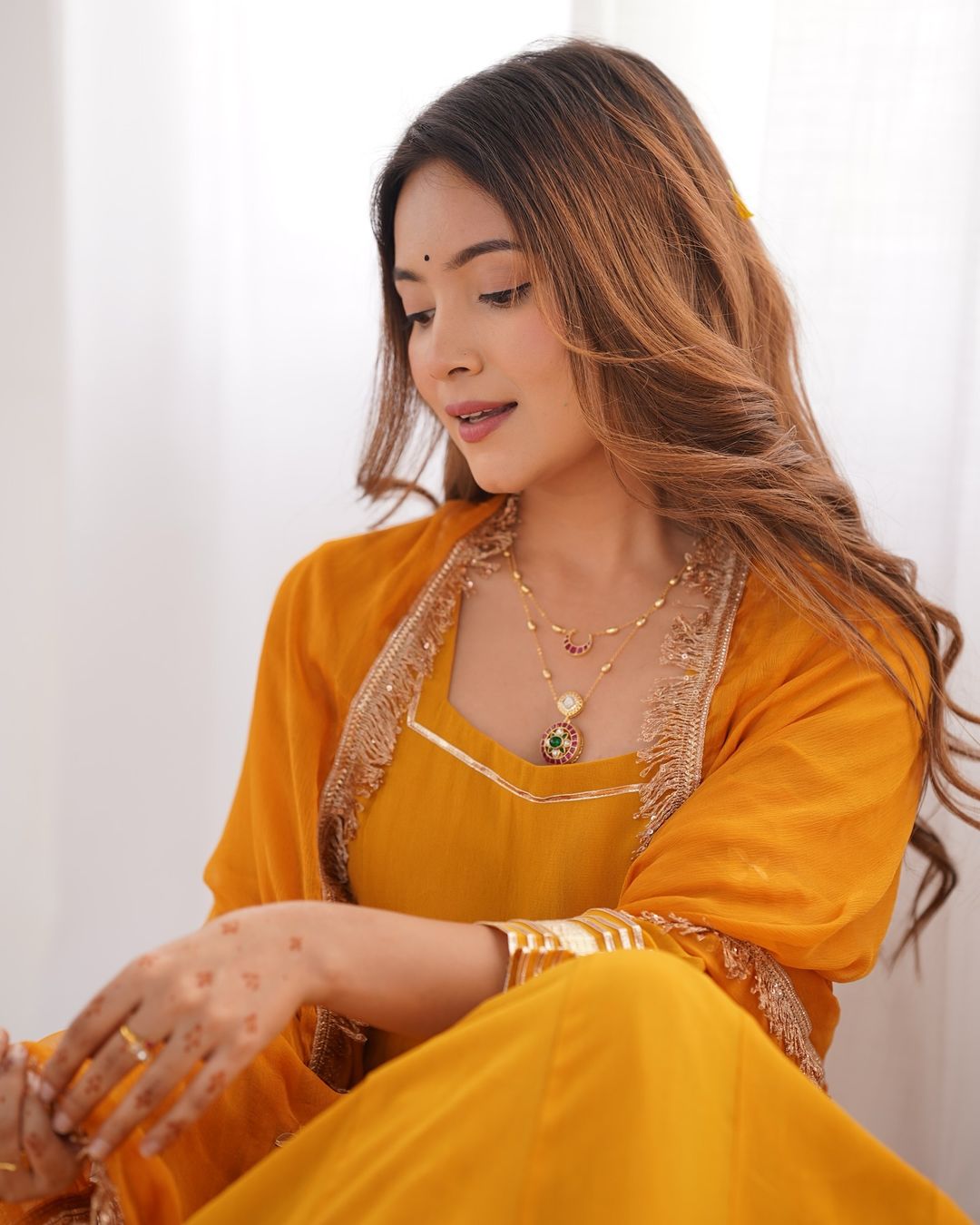 Spellbinding Mustard Georgette Gota Patti Worked Gown With Dupatta - INDIAN ELEGANCE